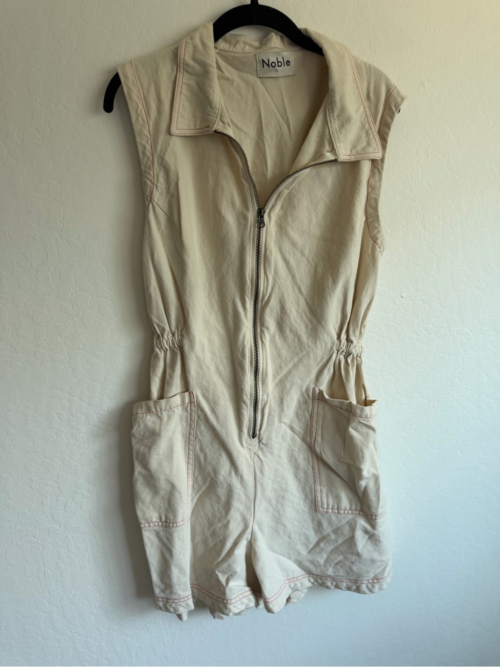 Noble Cream Sleeveless Zip-Front Romper